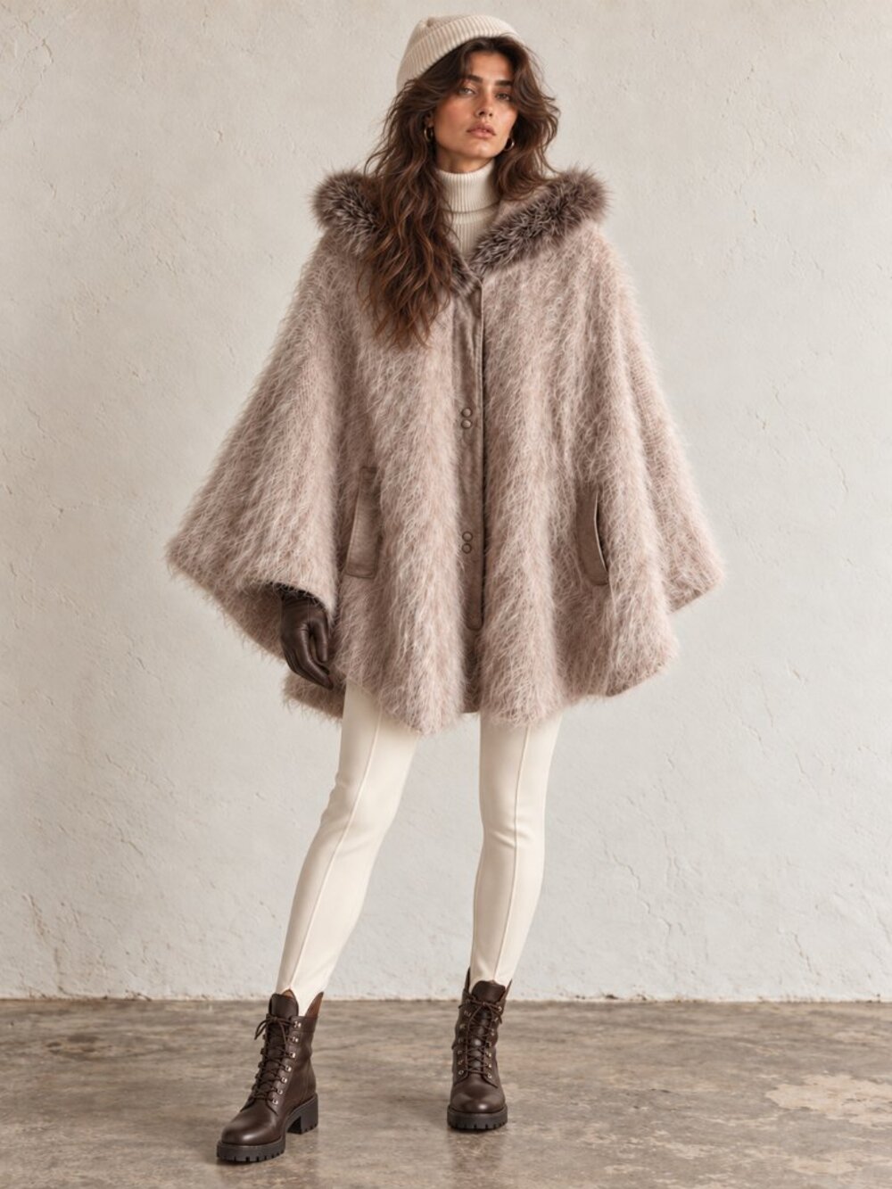 Vintage Mohair Fur Cape Coat | Suede Trim Made in Canada